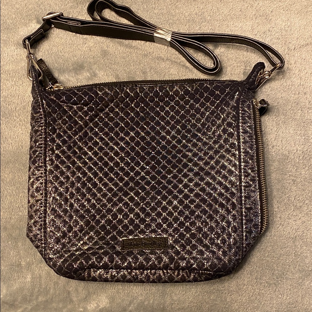 Vera Bradley Carson Metallic Handbag Navy Blue & Silver NWOT
